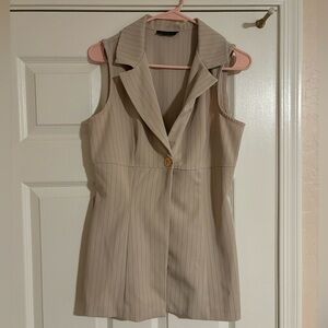 B Darlin Pinstripe Waistcoat Collared sleeveless Top